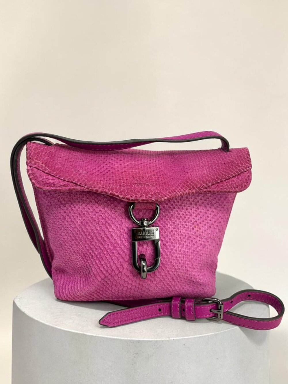 Aimee Kestenberg Fucshia Embossed‎ Leather Small Crossbody Bag